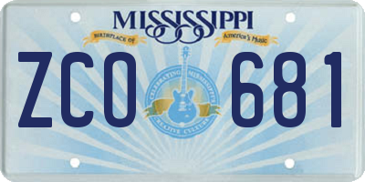 MS license plate ZCO681