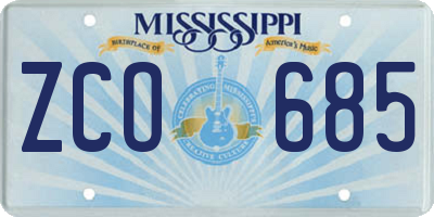 MS license plate ZCO685