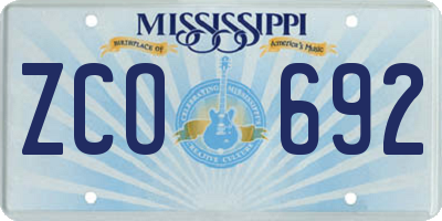 MS license plate ZCO692
