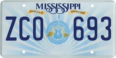 MS license plate ZCO693