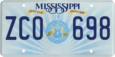 MS license plate ZCO698