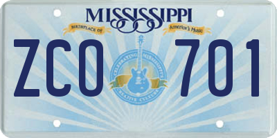 MS license plate ZCO701