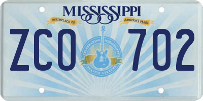 MS license plate ZCO702