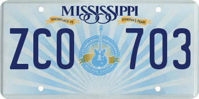 MS license plate ZCO703
