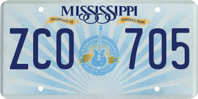 MS license plate ZCO705