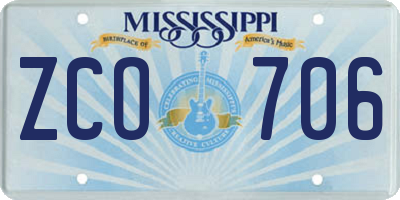 MS license plate ZCO706
