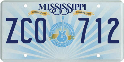 MS license plate ZCO712
