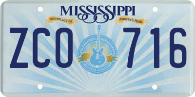 MS license plate ZCO716