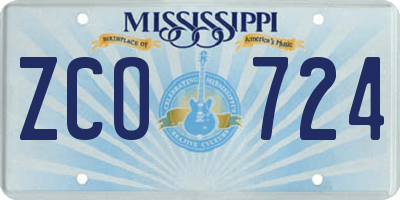 MS license plate ZCO724