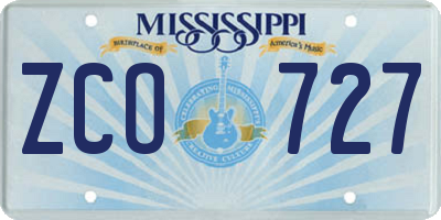 MS license plate ZCO727