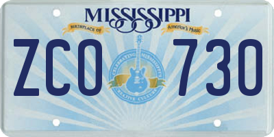 MS license plate ZCO730