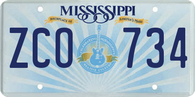 MS license plate ZCO734