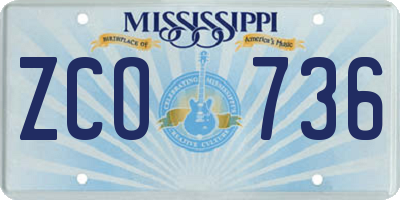 MS license plate ZCO736