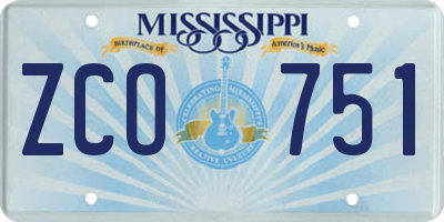 MS license plate ZCO751