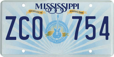 MS license plate ZCO754