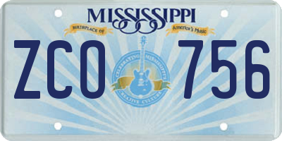 MS license plate ZCO756
