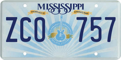 MS license plate ZCO757