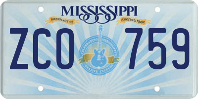 MS license plate ZCO759