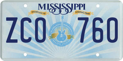MS license plate ZCO760