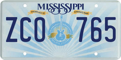 MS license plate ZCO765