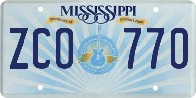 MS license plate ZCO770