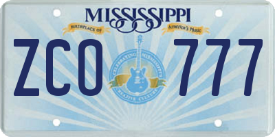 MS license plate ZCO777