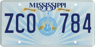 MS license plate ZCO784