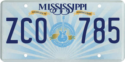 MS license plate ZCO785
