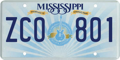 MS license plate ZCO801