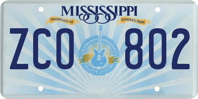 MS license plate ZCO802