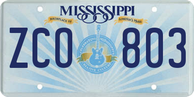 MS license plate ZCO803