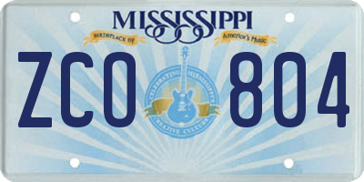 MS license plate ZCO804