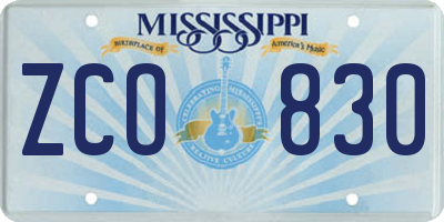 MS license plate ZCO830