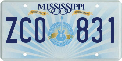 MS license plate ZCO831