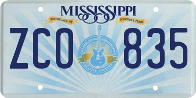 MS license plate ZCO835