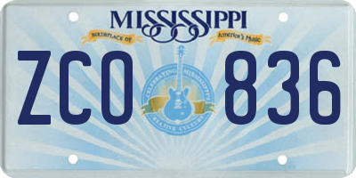 MS license plate ZCO836