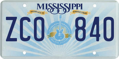 MS license plate ZCO840