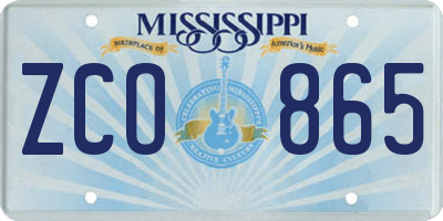 MS license plate ZCO865