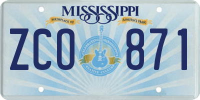 MS license plate ZCO871