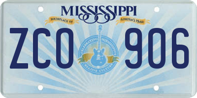 MS license plate ZCO906
