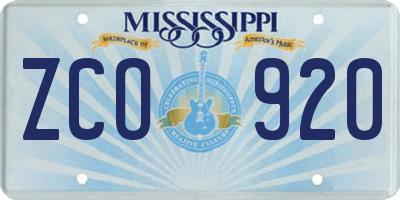 MS license plate ZCO920