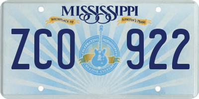MS license plate ZCO922