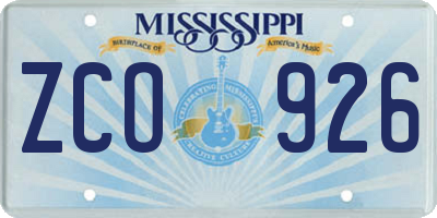 MS license plate ZCO926