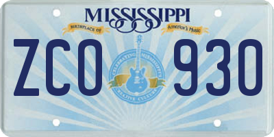 MS license plate ZCO930