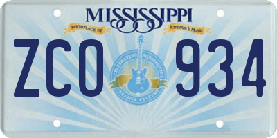 MS license plate ZCO934