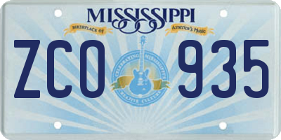 MS license plate ZCO935