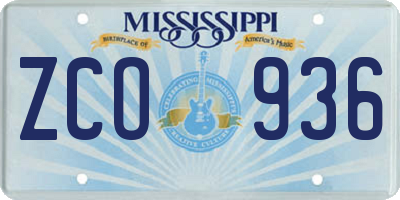 MS license plate ZCO936