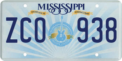 MS license plate ZCO938