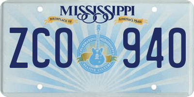 MS license plate ZCO940
