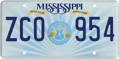 MS license plate ZCO954